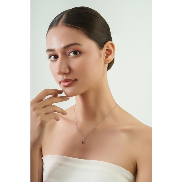 Dainty Pear Cut 0.82 Ct Ruby Bezel Set Solitaire Pendant in 925 Sterling Silver For Sale - Image 6 of 12