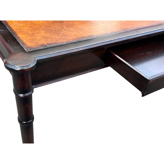 Late 20th Century Faux Bamboo Leather Top Writing Desk For Sale - Image 10 of 18