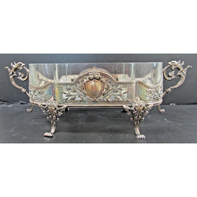 1910s Topazio Portuguese Sterling Silver Crystal Centerpiece Jardiniere Dragon Handles For Sale In Miami - Image 6 of 18