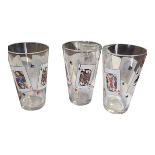 Late 20th Century Playing Card Design Glass Tumblers - Set of 3 For Sale