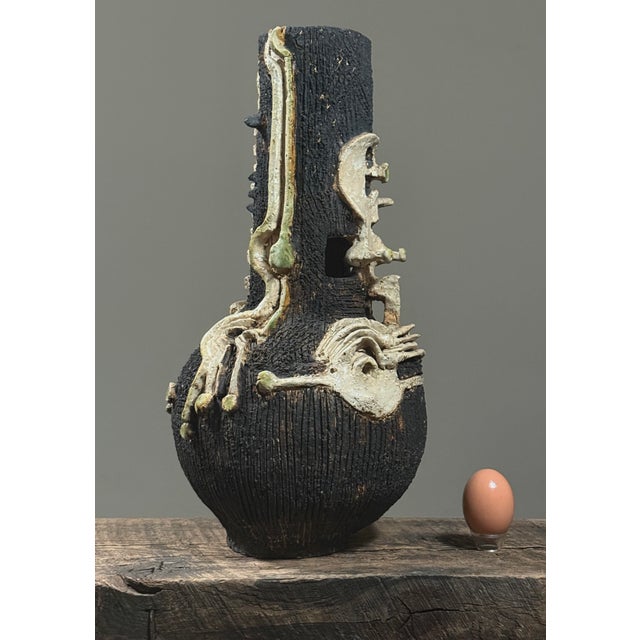 1960s Vintage Brutalist Raku Fired Sculptural Vase For Sale - Image 5 of 12