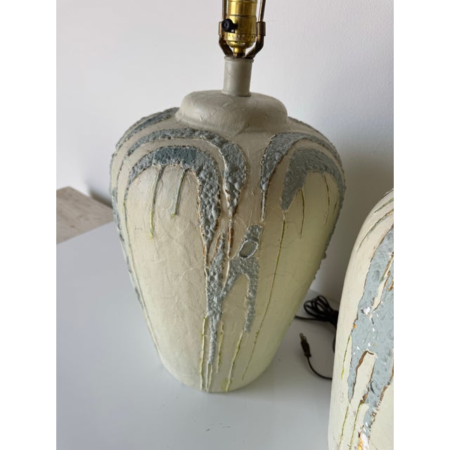 1980’s Vintage Hand-Painted Ceramic Table Lamps – A Pair For Sale In Miami - Image 6 of 12