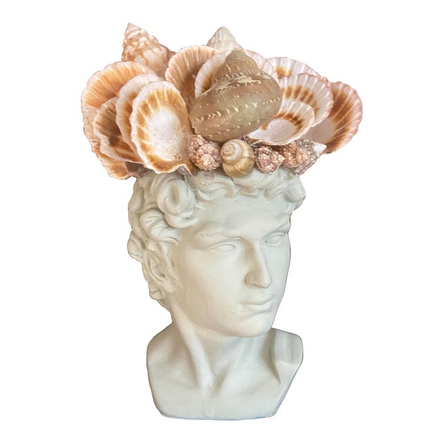 Shell-Encrusted Bust in Farrow & Ball “Blue Gray” For Sale