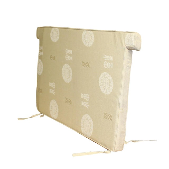 Chinoiserie Chinese Oriental Light Cream Beige Fok Fabric Rectangular Seat Cushion Pad For Sale - Image 3 of 6