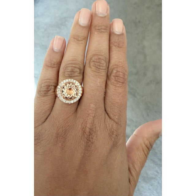 Metal Roshe Jewels 4.61 Carat Morganite Diamond 14 Karat Rose Gold Cocktail Ring, Size 7 For Sale - Image 7 of 9
