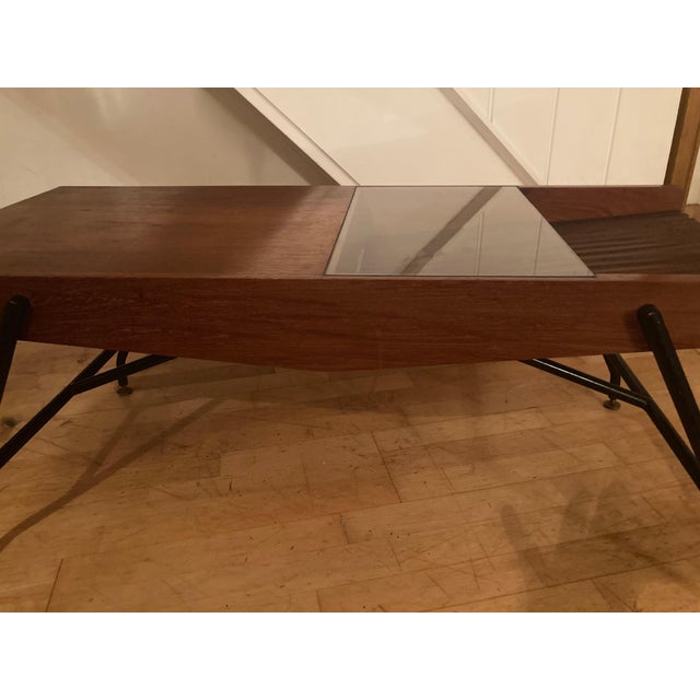 Italian Side Table with Newspaper Rack and Glass Base, 1950s For Sale - Image 6 of 9