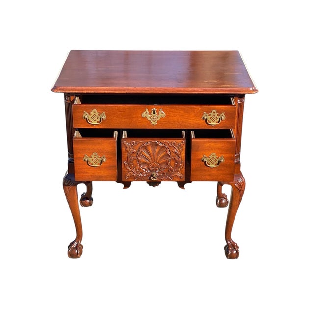 Bay Colony Antiques is proud to offer for sale this fantastic early 20th century antique Chippendale style Mahogany lowboy...