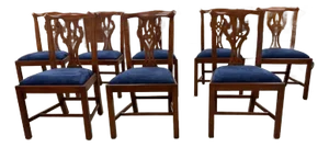 Late 20th Century Henkel Harris Chippendale Style Wild Black Cherry Dining Side Chairs, Set of 8