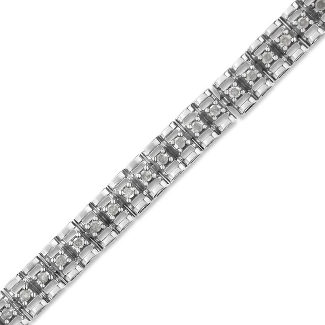 Contemporary .925 Sterling Silver 1.0 Cttw Rose Cut Diamond Double-Link 7" Tennis Bracelet (I-J Color, I3 Clarity) For Sale - Image 3 of 7