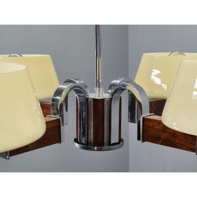Art Deco Chandelier in Chrome, Wood and Glass, Czechoslovakia, 1930s For Sale - Image 10 of 14