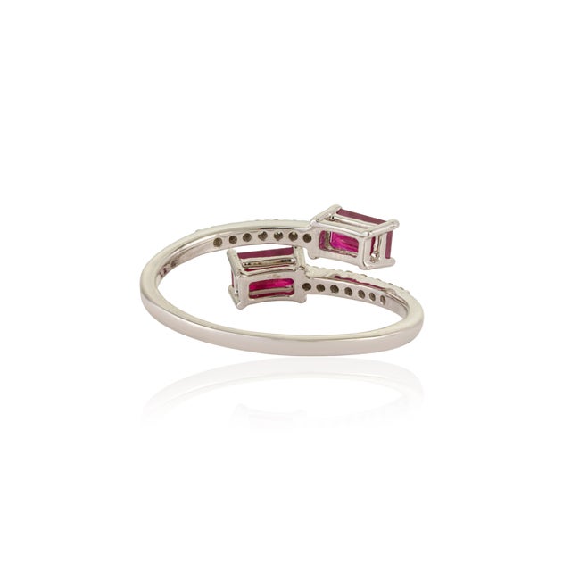 Contemporary 14k White Gold Ruby & Diamond Open Bypass Ring Size 6.5 For Sale - Image 9 of 16