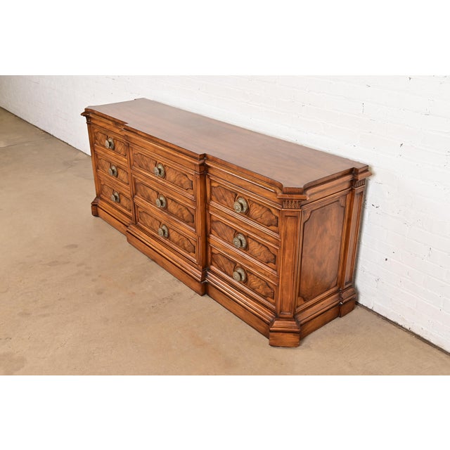 Karges Furniture Karges French Regency Louis XVI Burled Walnut Triple Dresser or Credenza For Sale - Image 4 of 15