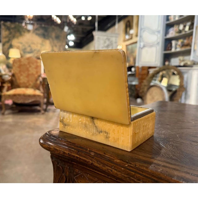 Yellow Mid 20th Century Mid-Century French Yellow Marble and Chrome Jewelry Box Casket For Sale - Image 8 of 9