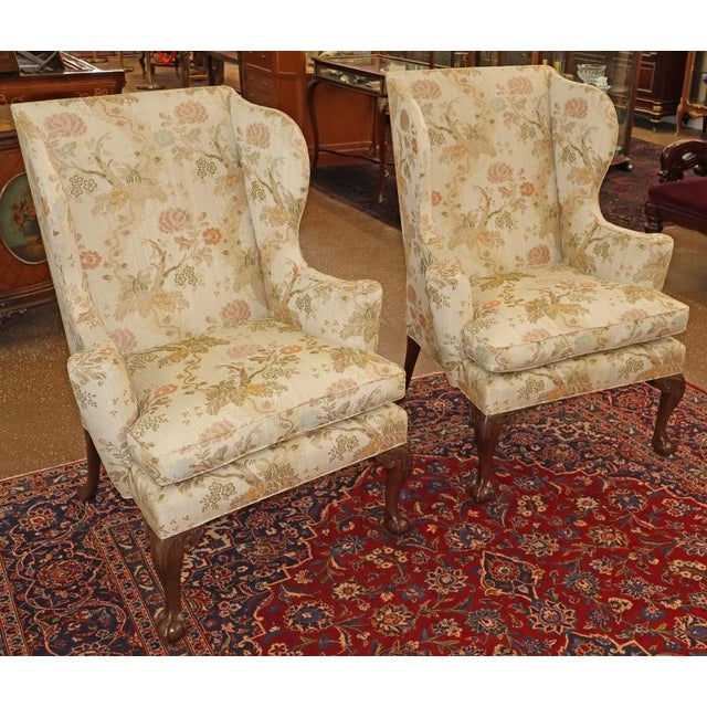 Pair of Kittinger Furniture Floral Scalamandre Fabric Fire Side Wing Chairs Dimensions : 44" Tall X 34" Wide X 30" Deep...