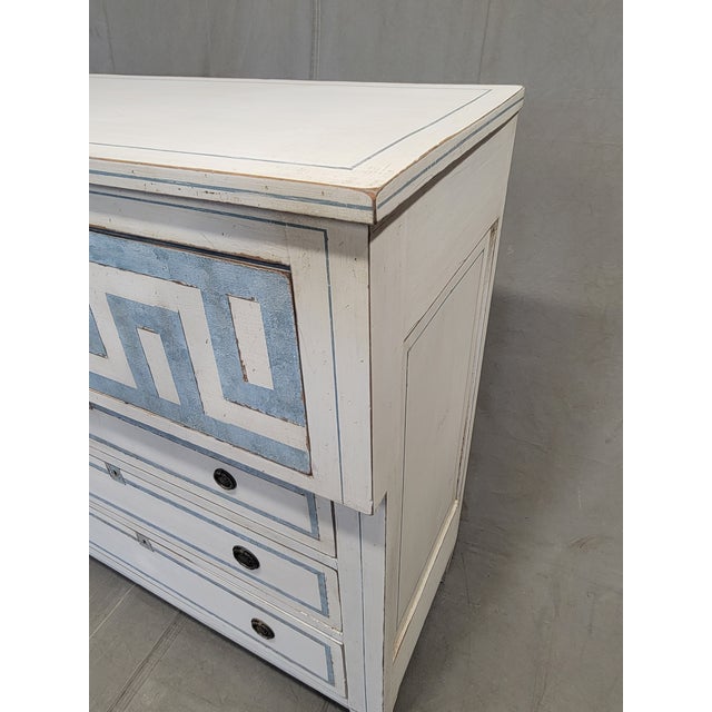 White Antique English Painted Dresser Chest of Drawers With Greek Key Motif For Sale - Image 8 of 14