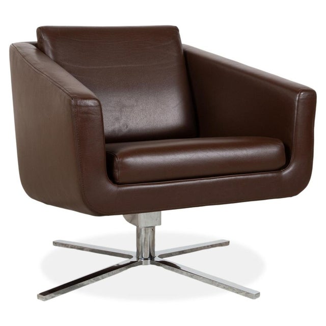 Pavo Leather Chrome Armchair in Brown with Manual Reclining Function by FSM For Sale - Image 18 of 18