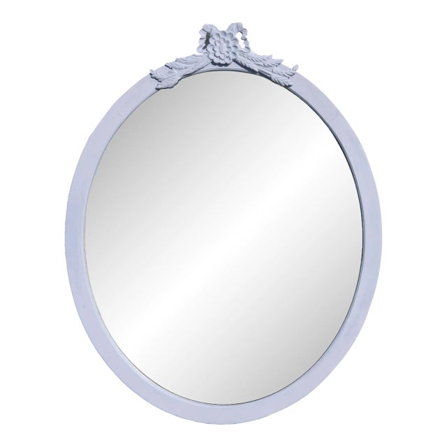 Early 20th Century Hand Carved & Hand-Cut Large Oval Lilac Bevelled Mirror For Sale