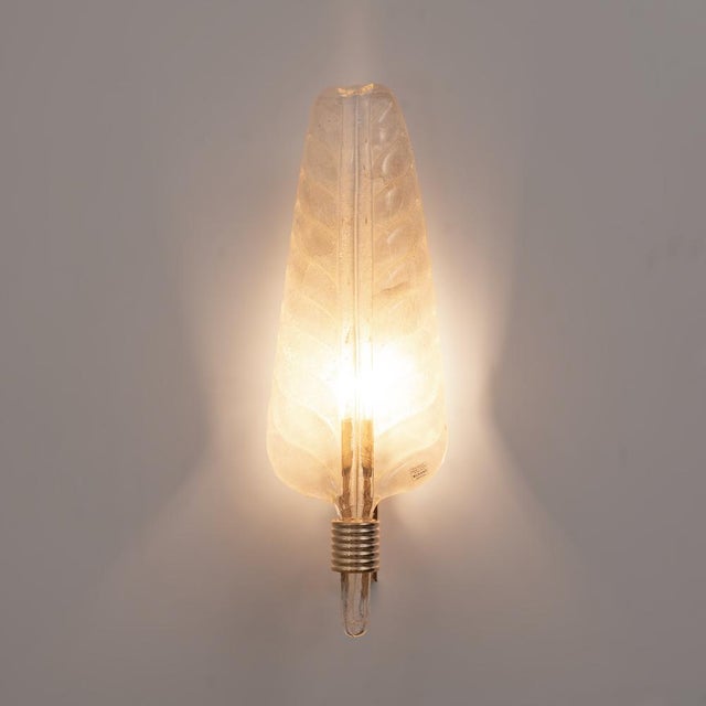 Murano Glass Leaf Wall Sconces with Gold Powder and Brass, Italy, 2000, Set of 2 For Sale - Image 3 of 10