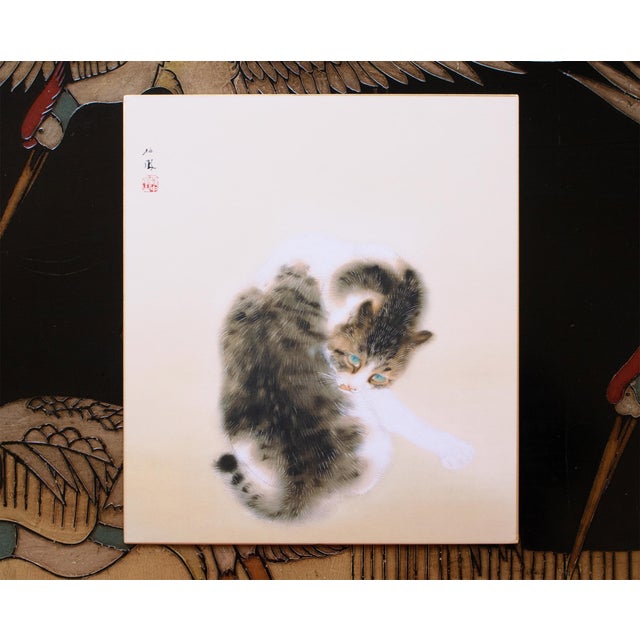 "Cat", Heisei Era Japanese Silk Painting For Sale - Image 13 of 15