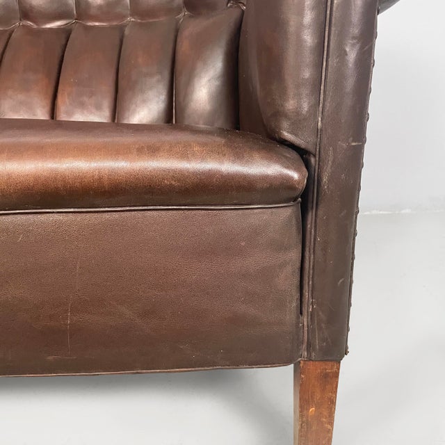 Italian Art Deco Brown Leather 2-Seater Sofa from Saracchi, 1930s For Sale - Image 9 of 18