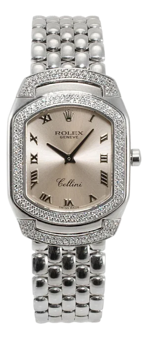 2007 Rolex Cellini Cellissima 24mm 6693 18k White Gold Pave Diamond Quartz Watch