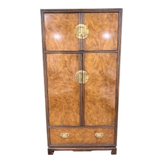 Late 20th Century Drexel Heritage Burlwood Hollywood Regency Armoire Cabinet For Sale