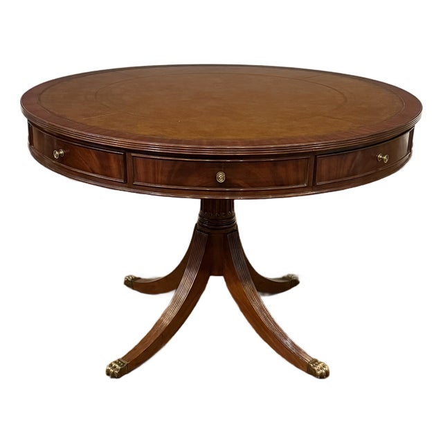 Traditional Mahogany Drum Table by Leighton Hall - Showroom Sample For Sale