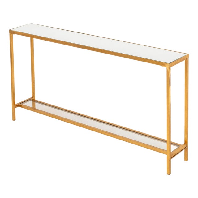 Narrow Gilded Iron Console Table For Sale