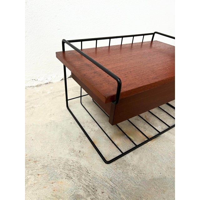 Black Mid-Century Modern Bedside Shelf with Drawers in Metal and Teak, 1960s For Sale - Image 8 of 12