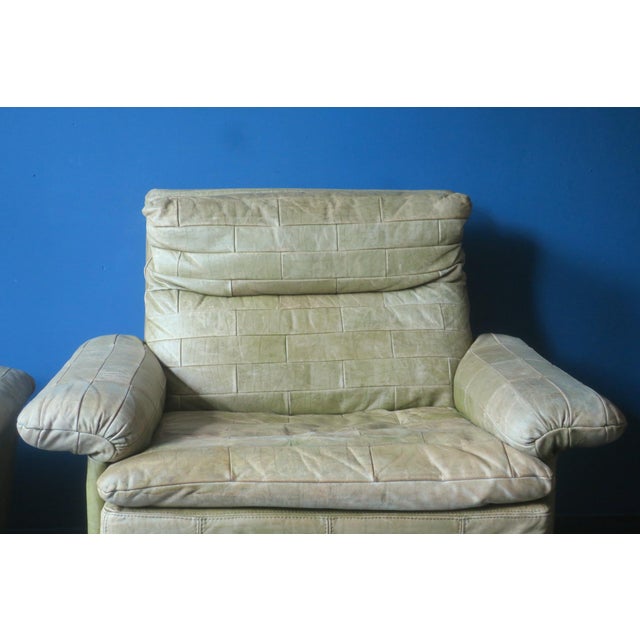 Set of Olive Patchwork Leather Lounge Chair and Ottoman from Laauser, 1970s For Sale - Image 9 of 16