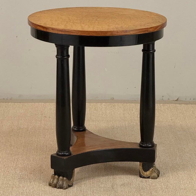 Oxblood Red French Art Deco Period Empire Style Round End Table With Birdseye Maple Top For Sale - Image 8 of 18