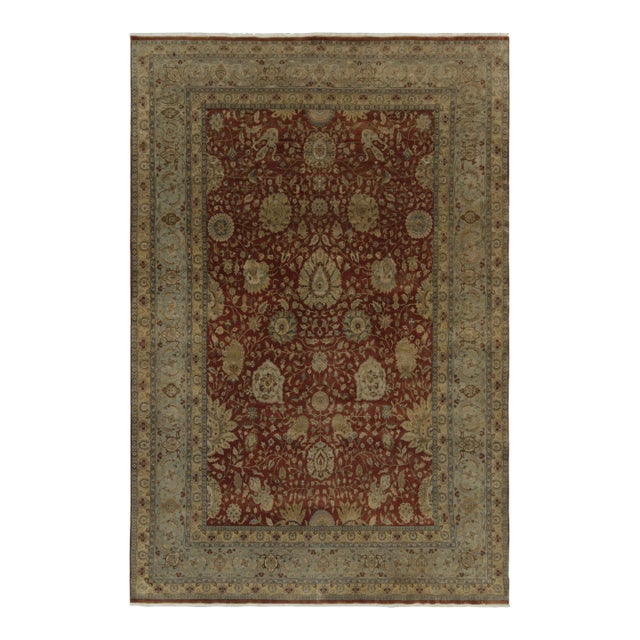 Rug & Kilim’s Classic Tabriz Style Rug With Beige & Blue Florals on Rust Red For Sale