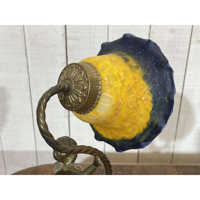 Bronze Lamp with Glass Paste Tulip Shade, 1970s For Sale - Image 6 of 11