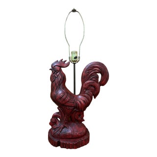 Vintage Red Rooster Ceramic Lamp For Sale