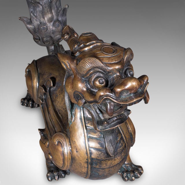 1960s Large Vintage Pixiu Statue, Oriental, Bronze, Mythological, Figure, Feng Shui For Sale - Image 5 of 12