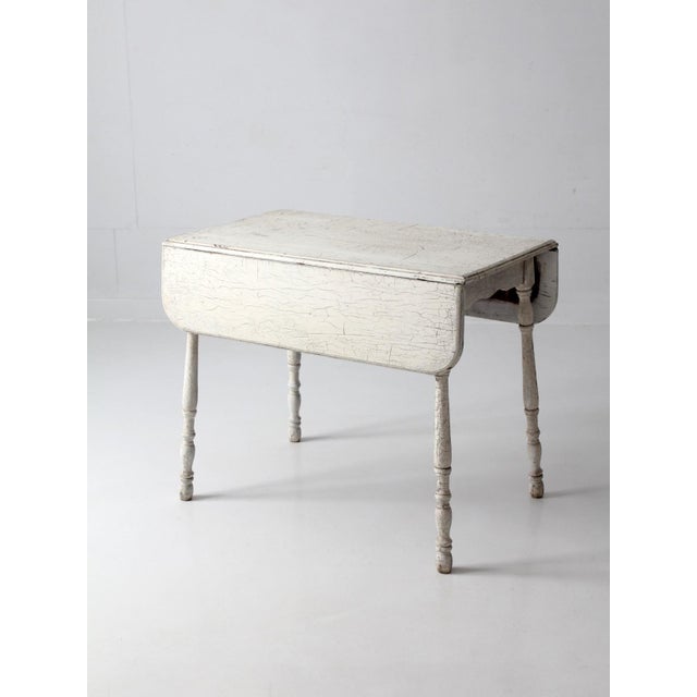 White Antique White Painted Drop Leaf Farmhouse Table For Sale - Image 8 of 18