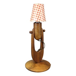 Mid-Century Adjustable Wooden Table Lamp with Checkered Shade, Czechoslovakia, 1, 1970 For Sale