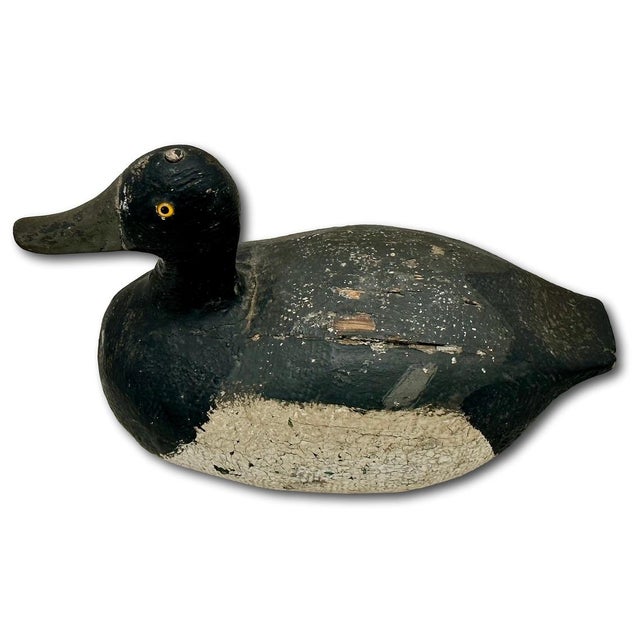 Early 20th Century Very Nice Large Size Antique American Hand Carved & Painted Wood Duck Hunters Working Decoy With Glass Eyes For Sale - Image 5 of 18
