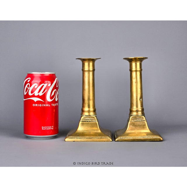 18th Century 18th Century Queen Anne English Brass Push-Up Candlesticks- Set of 2 For Sale - Image 5 of 7