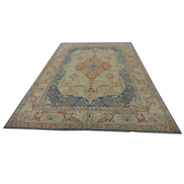Early 21st Century Red & Blue Fine Woven Turkish Oushak Rug 9'10" X 13'8" For Sale - Image 5 of 5