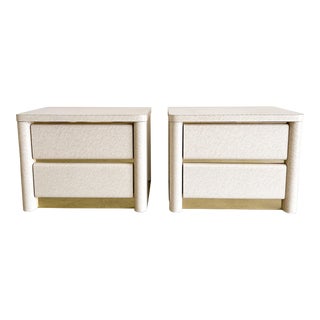 1980s Vintage Laminate Printed Lacquer Postmodern Nightstands - Set of 2 For Sale