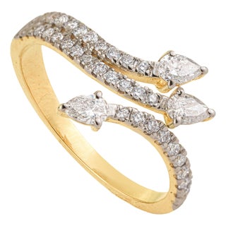 VRJewels Celestial Open Bypass Diamond Engagement Ring Size 8 in 14k Solid Gold For Sale