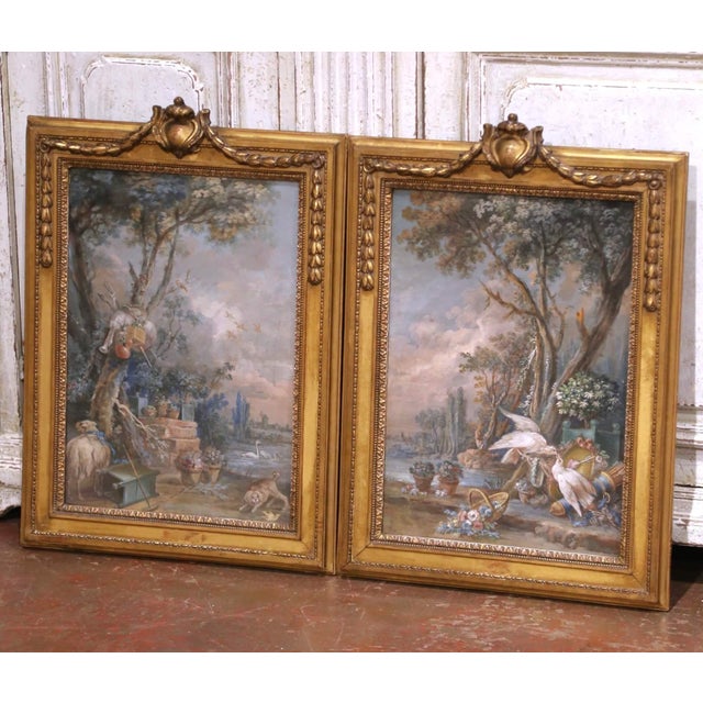 This elegant pair of antique French watercolors pendants was created in the 18th century during the Louis XVI period and...