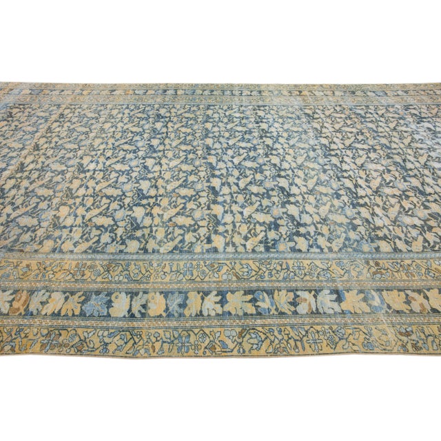 1900 - 1909 1900s Antique Sarouk Farahan Persian Blue Handmade Floral Motif Wool Rug For Sale - Image 5 of 8