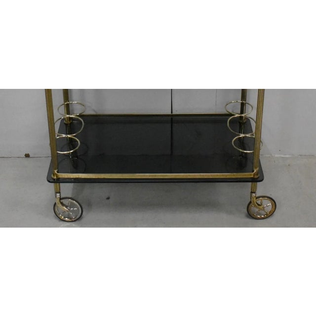 Rolling Brass & Smoked Glass Trolley, 1970s For Sale - Image 10 of 18