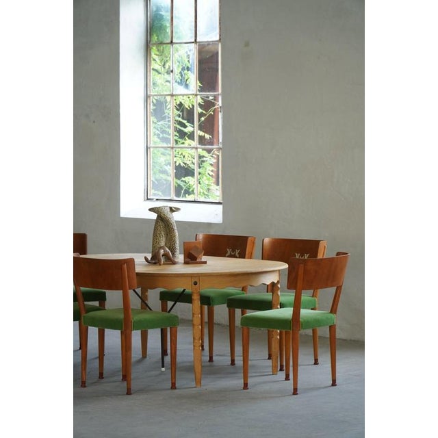 Art Deco Swedish Chairs in Birch & Mohair with Griffin Inlays from Klismos, 1930s, Set of 6 For Sale - Image 18 of 18