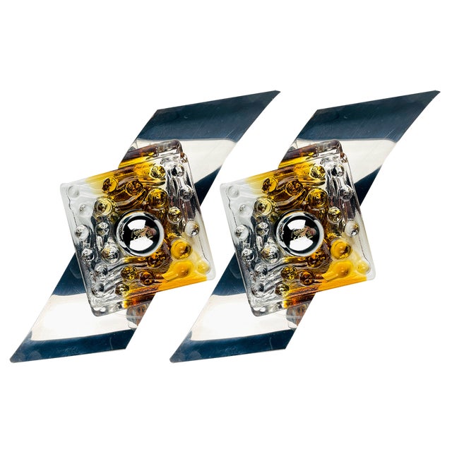 Mid-Century Murano Wall Lamps from Mazzega, Italy 1970, Set of 2 For Sale