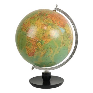 Vintage Political Globe with Oak Base by Hermann Haack, 1970s For Sale