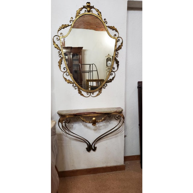 Gold Italian Console with Mirror, 1950s, Set of 2 For Sale - Image 8 of 8