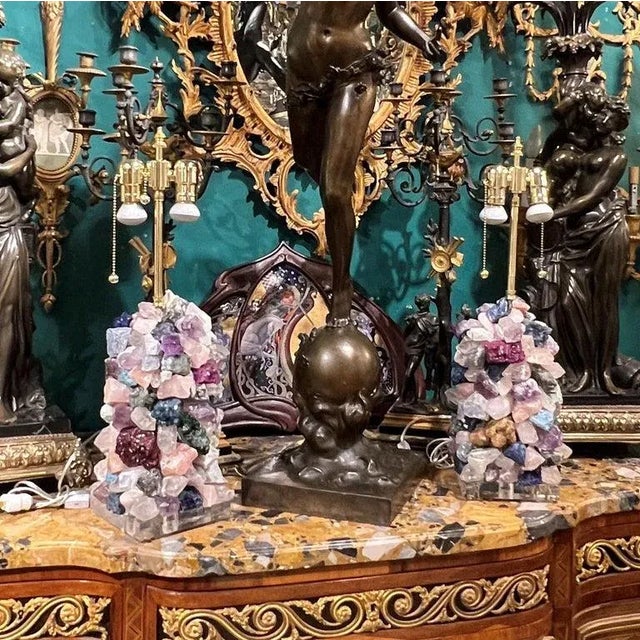 Specimen Mineral Brass and Lucite Table Lamps - A Pair For Sale In New York - Image 6 of 13